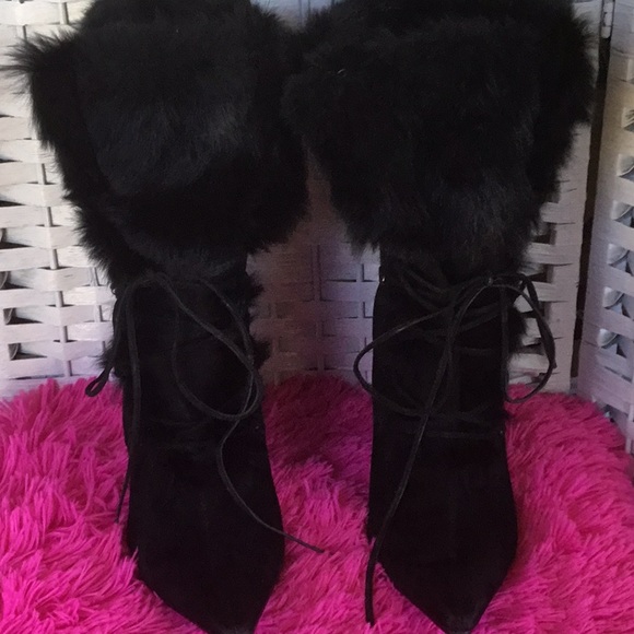 Enzo Angiolini Shoes - 💝See New Listing💝 Enzo Angiolini Black Lace up Leather Boots Fur 9 1/2 M  GUC